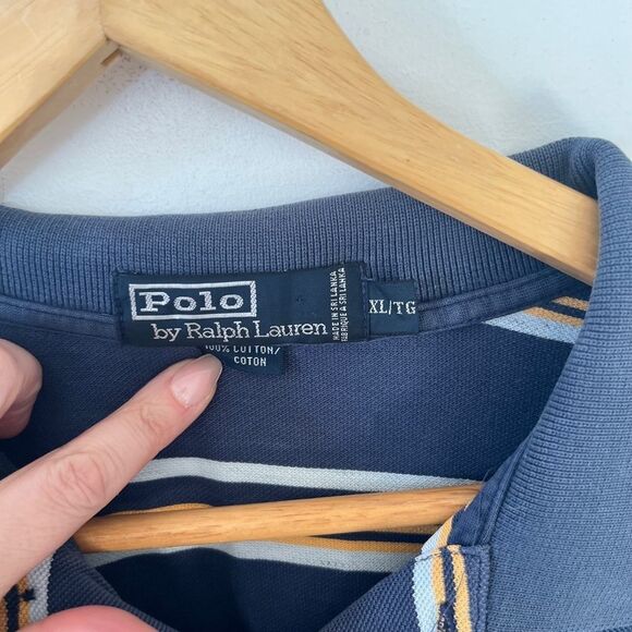 Polo Ralph Lauren Navy Yellow Stripe Short Sleeve Golf Polo Shirt - Picture 4 of 8